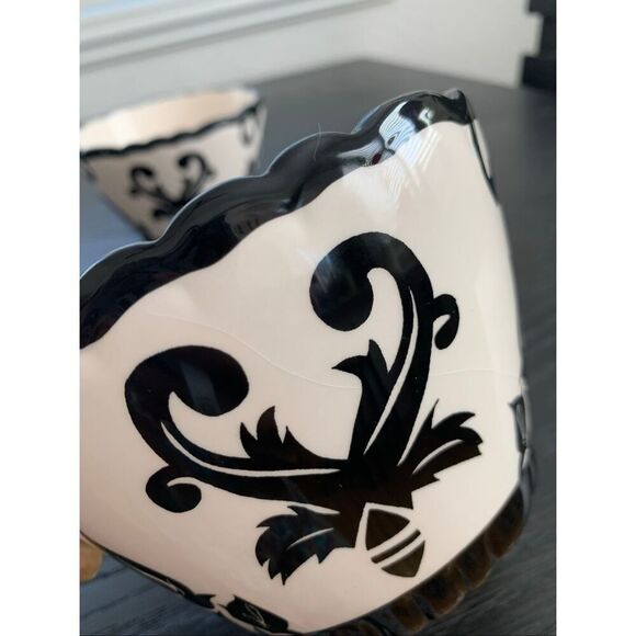 Set of 4 – 222 Fifth Black & White Damask Cereal / Soup Bowls - Picture 6 of 9